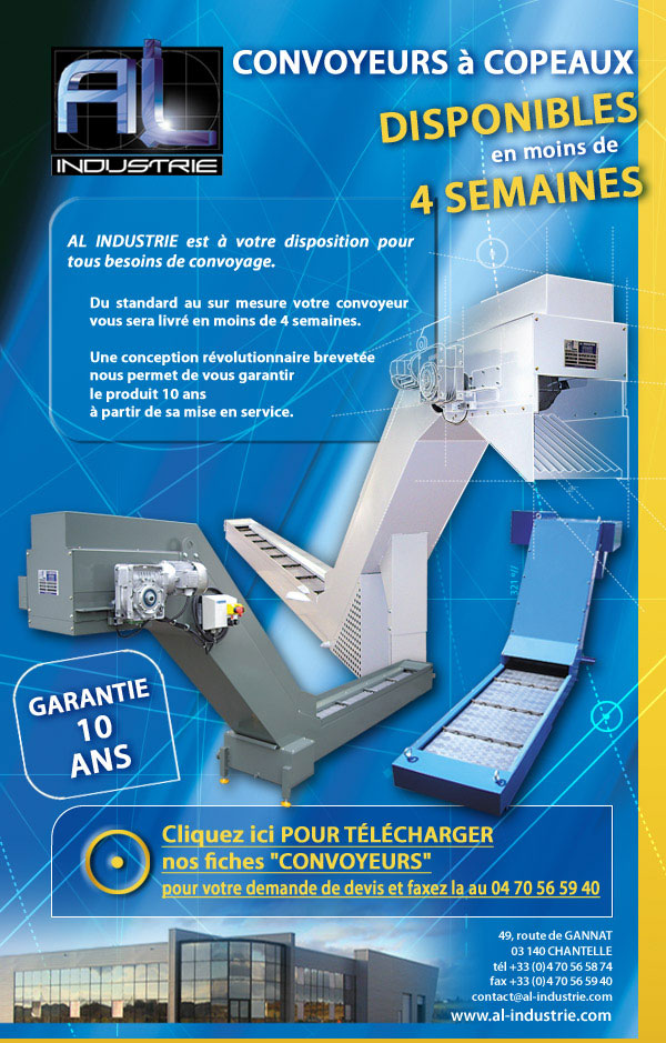 Convoyeurs &agrave; copeaux disponibles en moins de 4 semaines