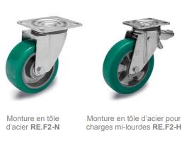 Roulette pivotante en tôle d'acier, version mi-lourde, avec